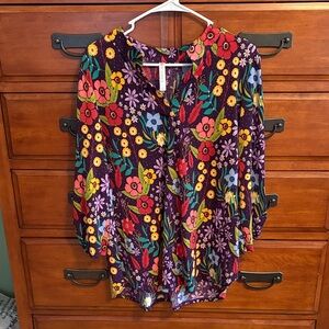 Vibrant Floral Women's Blouse - Purple and Multicolor